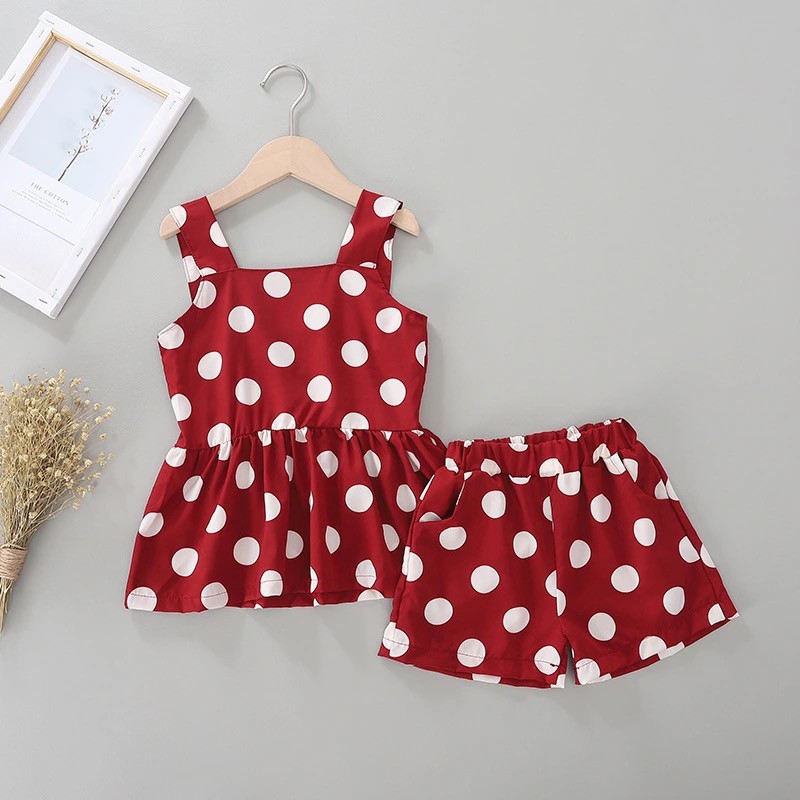 Set Đồ Chấm Bi Sát Nách Nhiều Màu Cho Bé Gái (N00754)