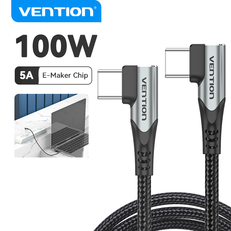 Vention USB C to USB C Cable 90 Degree Angle Type C 100W Power Fast Charging for Google ChromeBook Pixels Huawei P30 Mate 20/30 Pro Xiaomi Mi9/10 Redmi Note 8 Samsung Galaxy Note 10 MacBook Air2020 iPad Pro 2018/2020 Type C cable