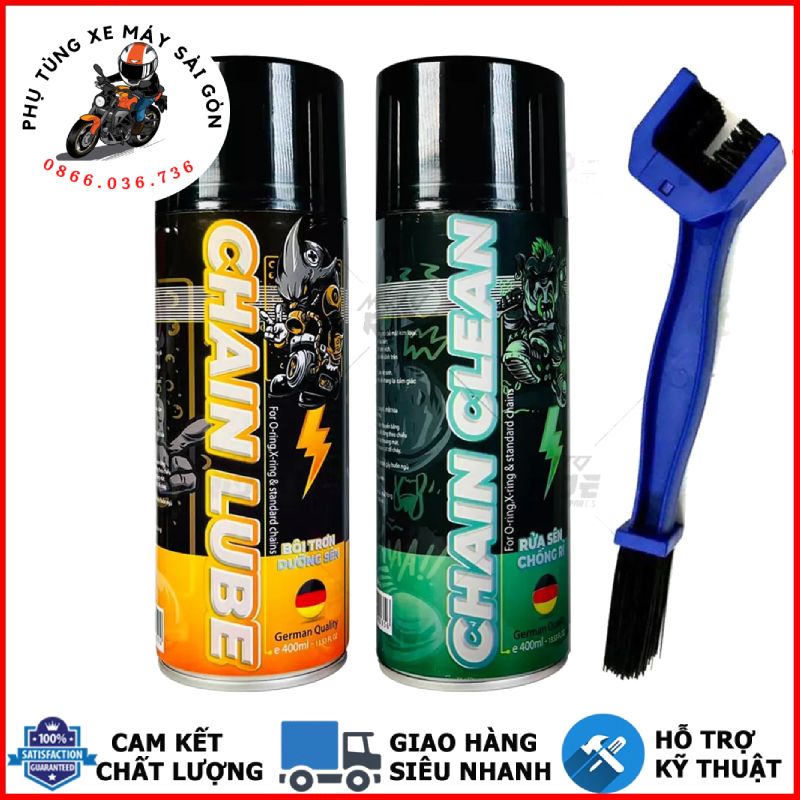 Combo dưỡng sên, rửa sên Sprayking Chain Lube mẫu mới - Tặng bàn chải 3D