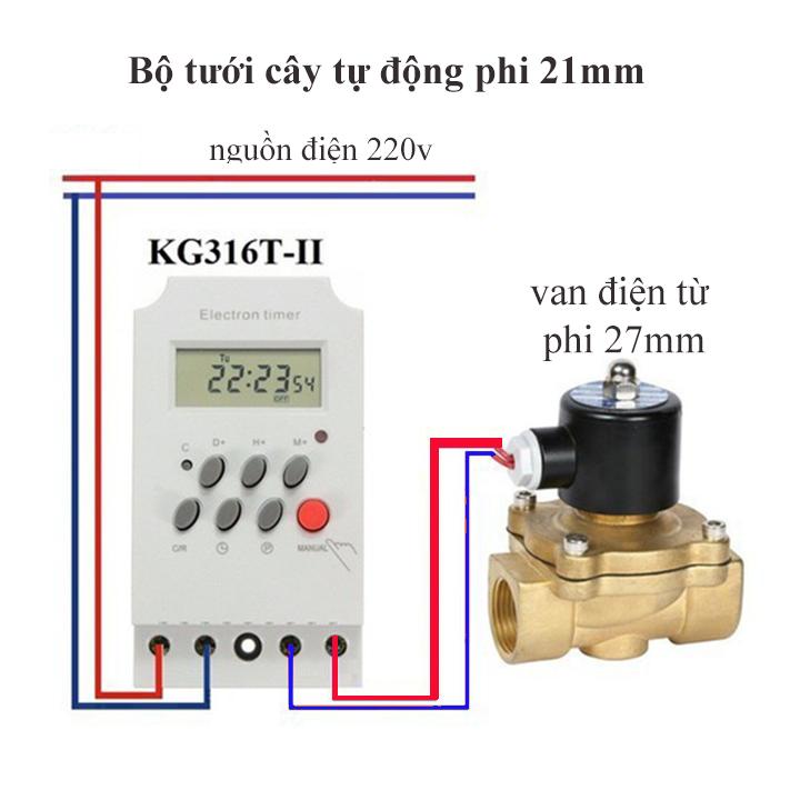 Bộ thiết bị tưới cây tự động phi 27mm gồm công tắc hẹn giờ Kg316T-II và van điện từ phi 27mm