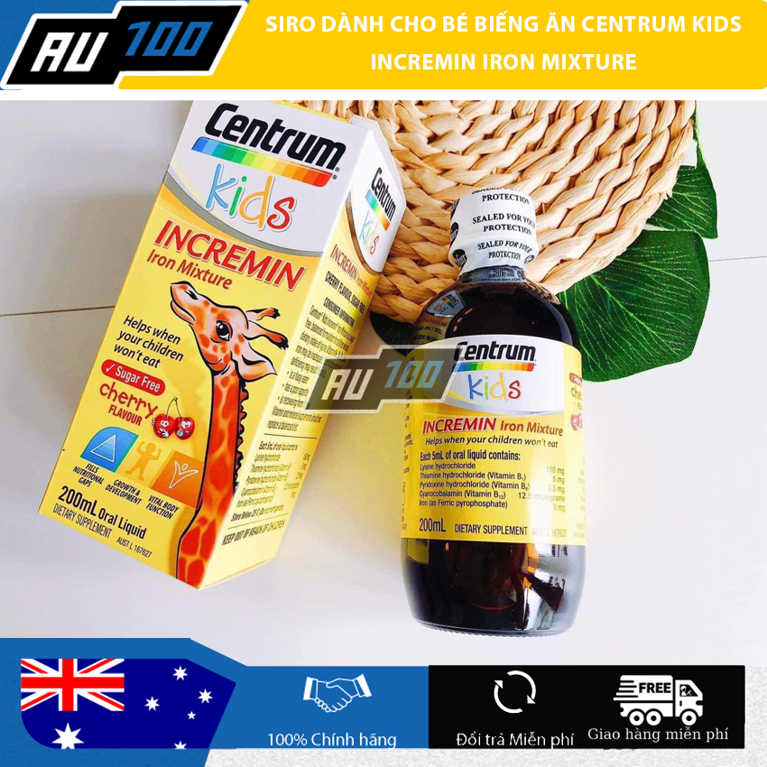 [CHÍNH HÃNG] Siro Centrum Kids 200ml Incremin Iron Mixture - HÀNG ÚC [ Bổ sung lysin, vitamin nhóm B và sắt dành riêng cho bé biếng ăn, kém hấp thu] - AU100