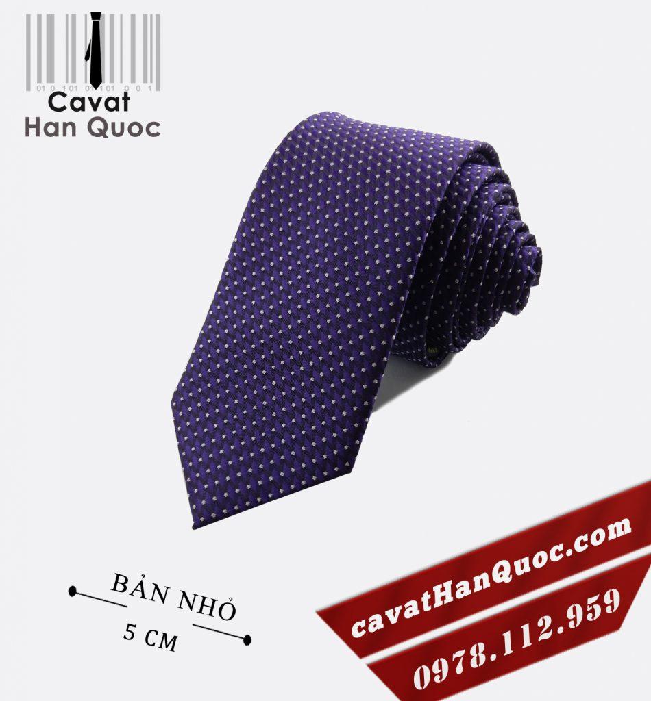 Cà vạt tím chấm bi trắng bản nhỏ 5 cm