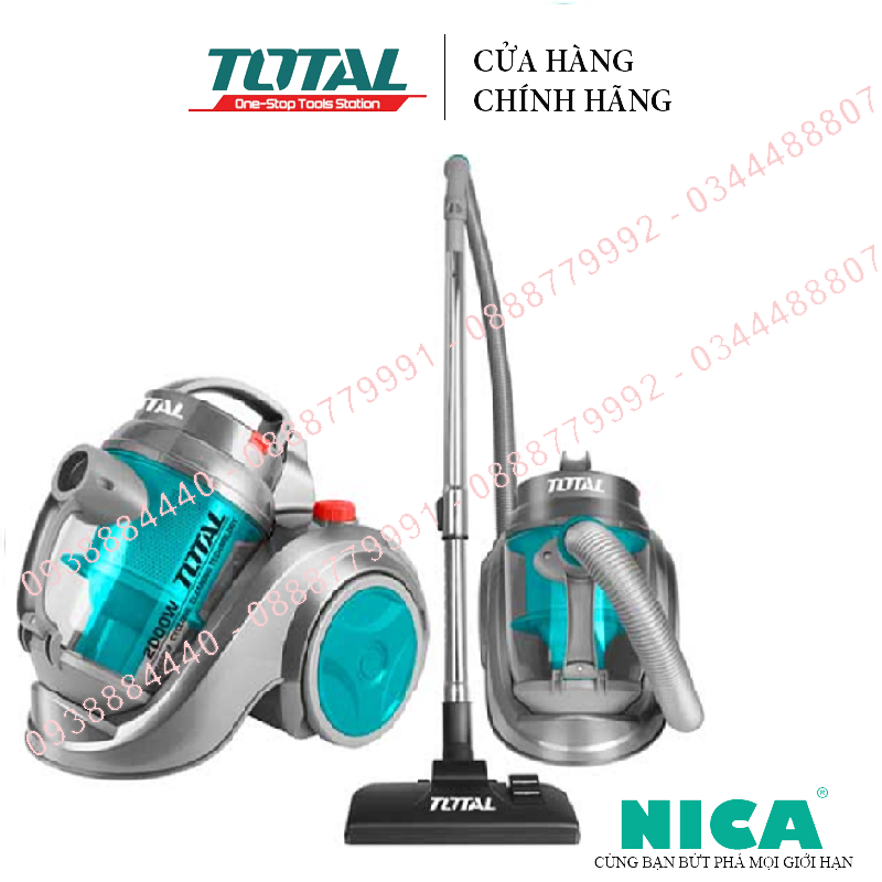 Máy hút bụi cầm tay total tvc20258 thiết bị hút bụi mini công suất 260~330w dung tích:2.5l nhỏ gọn, bánh xe dễ di chuyển