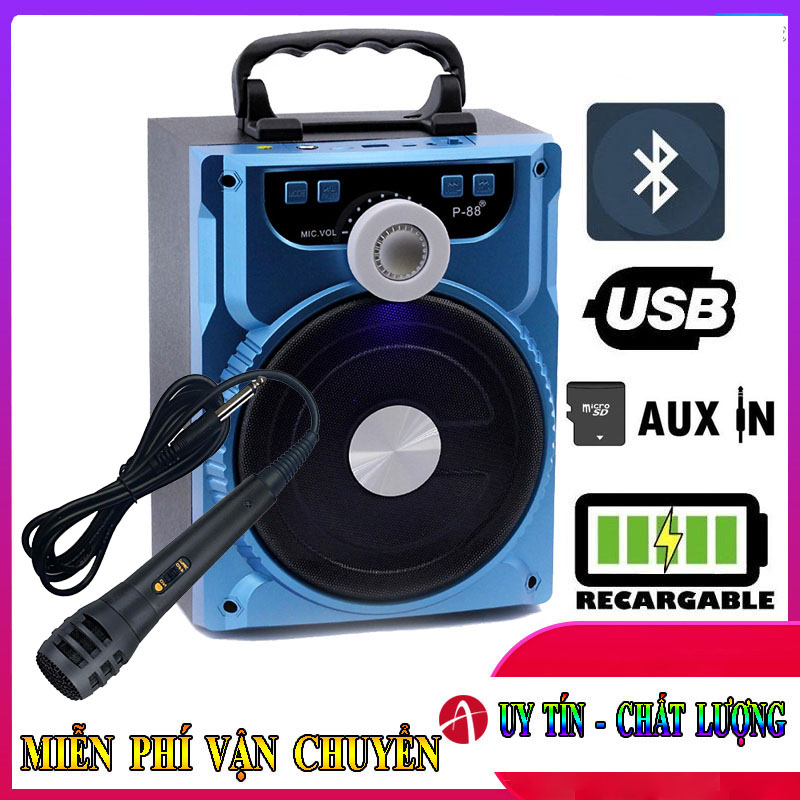 [Tặng Kèm 1 Micro] Loa Bluetooth Di Động Karaoke P.88 Minchan - Loa Kéo Âm Thanh Cực Hay - Loa Mini - Loa Vi Tinh - Loa Máy Tính - Loa Xách Tay P-88 KIOMIC (chọn màu)