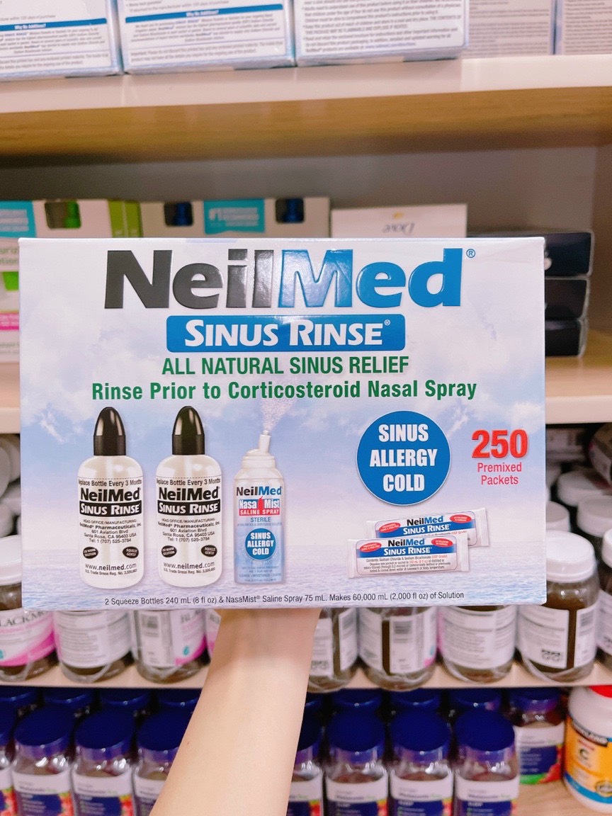 Bộ rửa mũi Neilmed (250 gói muối + 2 bình 240ml + 1 chai xịt)