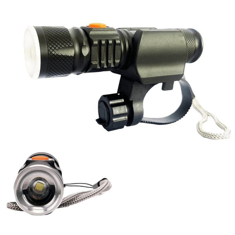 Combo Đèn Pin LED siêu sáng mini trên xe đạp (Có đế kẹp), đèn pha xe đạp có sạc KAVISOTA