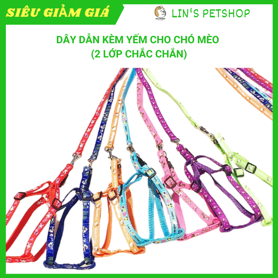 Dây Dắt Kèm Vòng Cổ Chuông Hoạ Tiết 1.5cm
