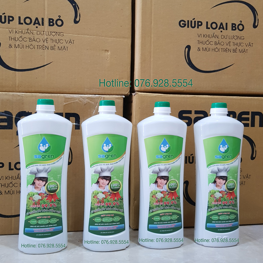 Combo 2 chai nước rửa rau quả Sagren, chai 1 lít