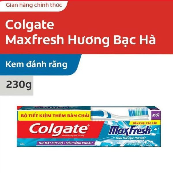 Kem đánh răng Colgate Maxfresh hương bạc hà 230g/180g (230g tặng bàn chải lông tơ cao cấp)