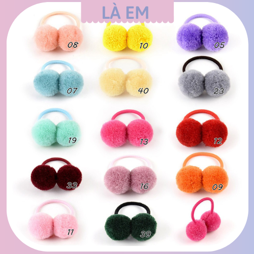 Set 2 dây cột tóc đính cục bông xinh xắn cho bé gái