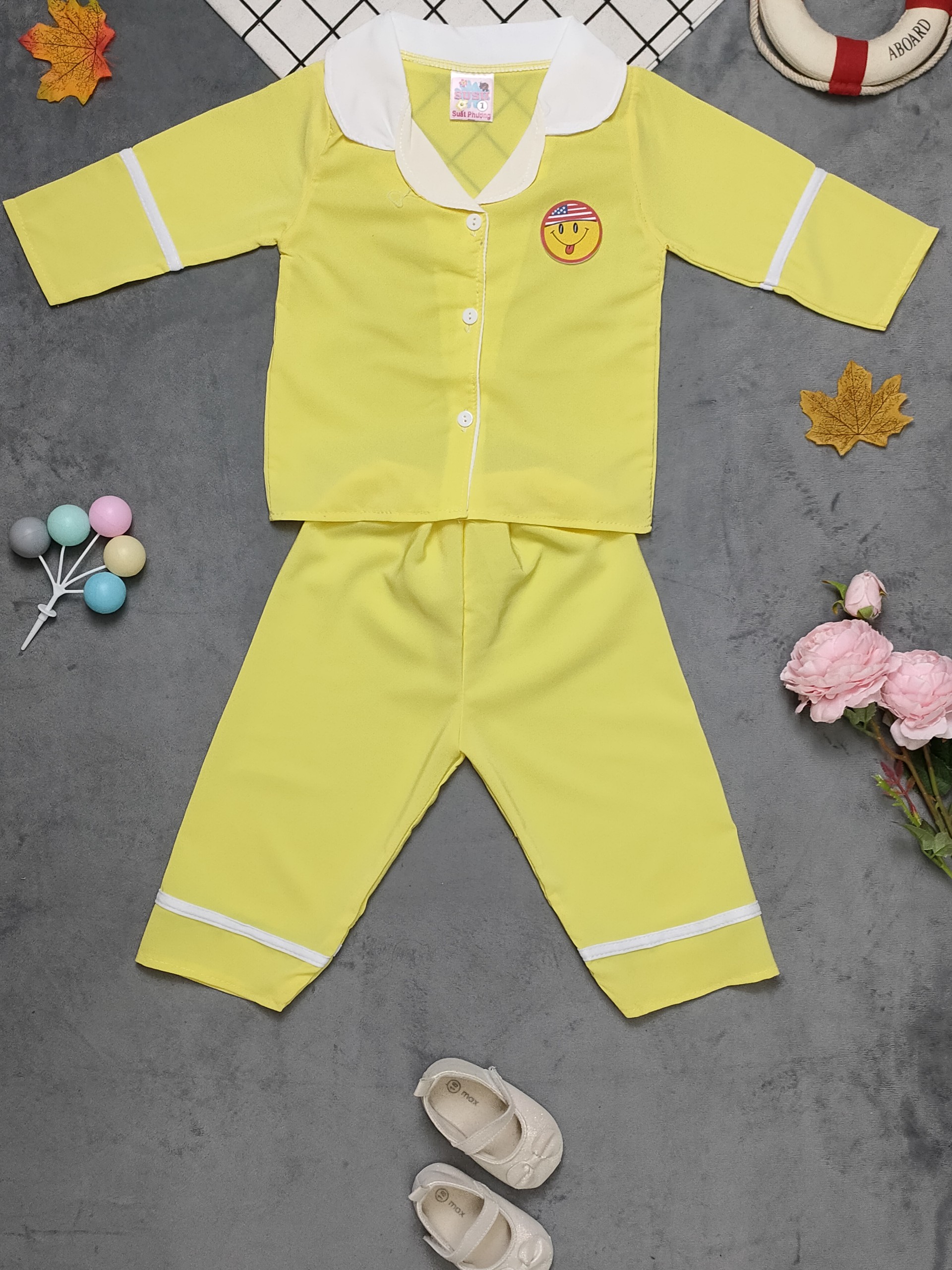 Bộ Pijama Tay Dài Màu Bé (6-14kg)