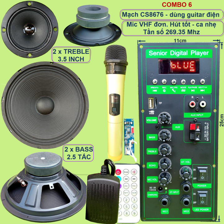 Mạch loa kéo 2.5 tấc đôi cs8676 60w – 120w kèm micro đơn hoặc micro đôi – bluetooth karaoke guitar điện