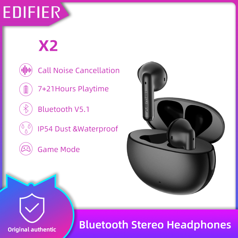 Tai nghe Edifier X2 Bluetooth 5.1 xịn Pin siêu trâu Lên đến 28 giờ Micro hát karaoke Thu âm Nhét tai không dây IP54 Gamming Headphone Giảm tiếng ồn cuộc gọi Type-C