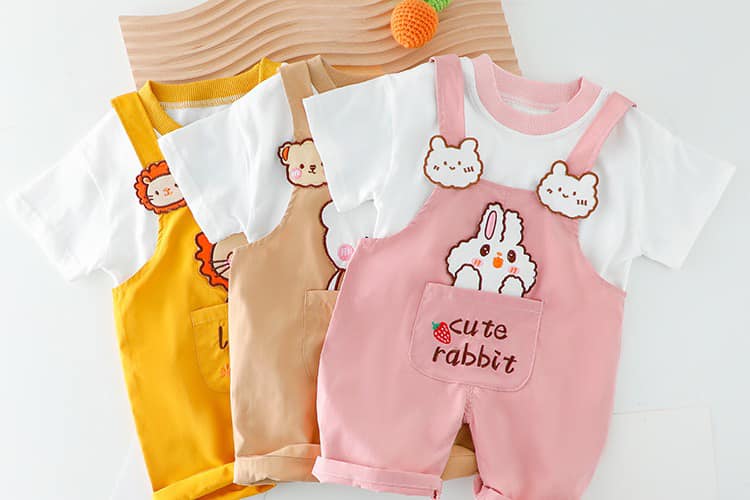 Set yếm bé trai bé gái in hình thú dễ thương, Bộ quần áo bé trai bé gái