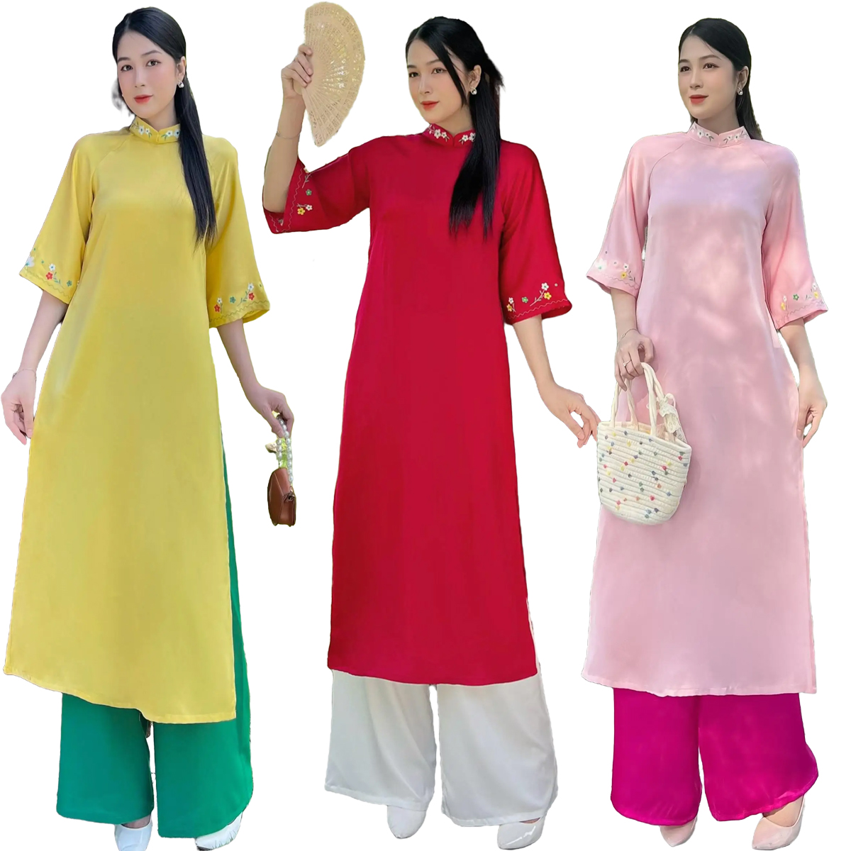 {HCM}Áo dài cách tân from rộng phối thêu nhẹ nhàng AD014- Khánh Linh Style