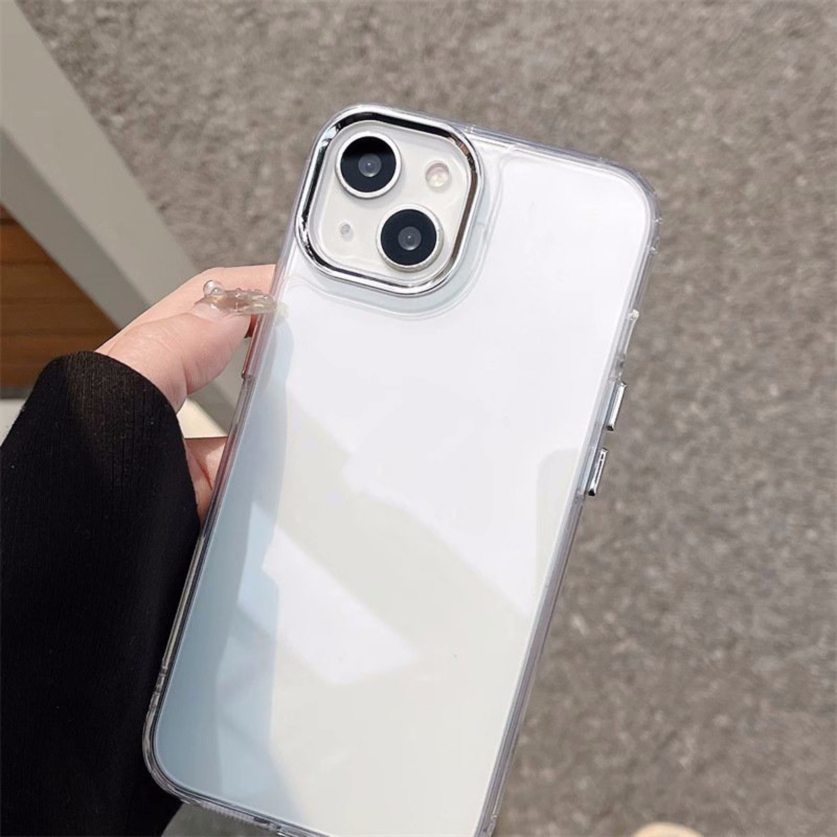 Ốp lưng iPhone Trong Suốt Camera Vuông Viền Xi Bạc