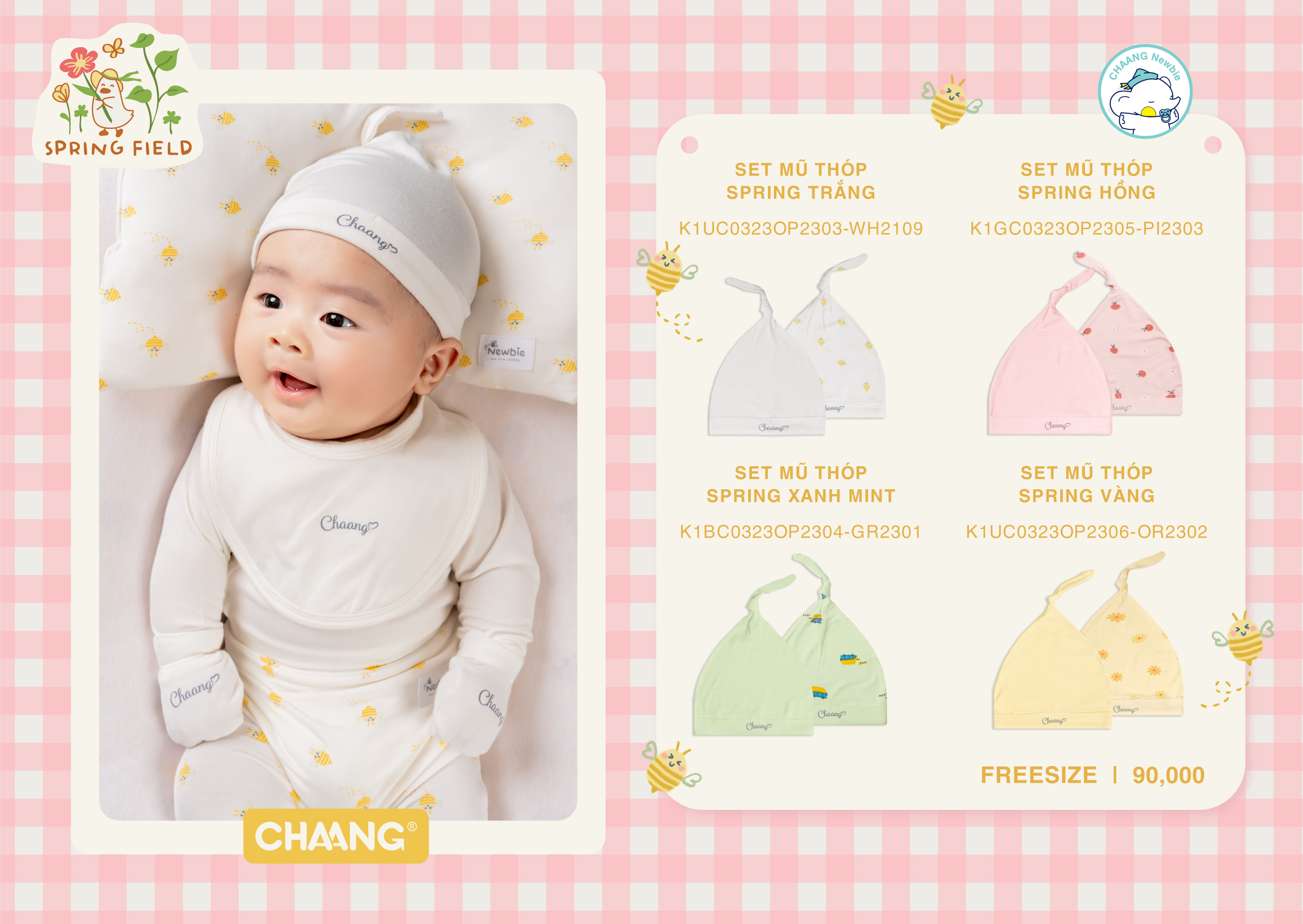 [CHAANG] Set 2 chiếc mũ thóp cho bé sơ sinh Spring CHAANG