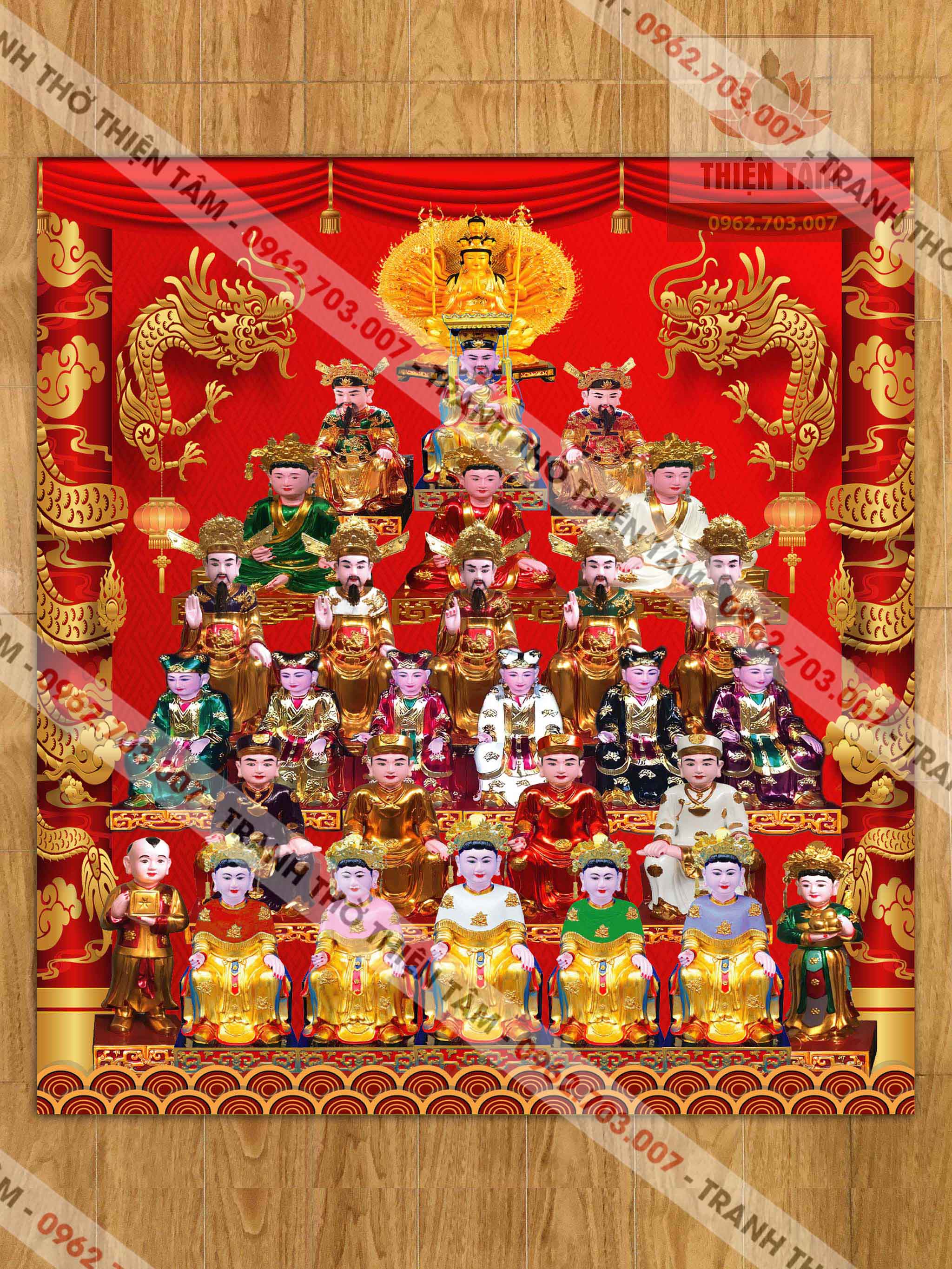 Tranh Tứ Phủ Công Đồng 3D (không khung) size nhỏ chất liệu vải phủ bóng cao cấp dày dặn