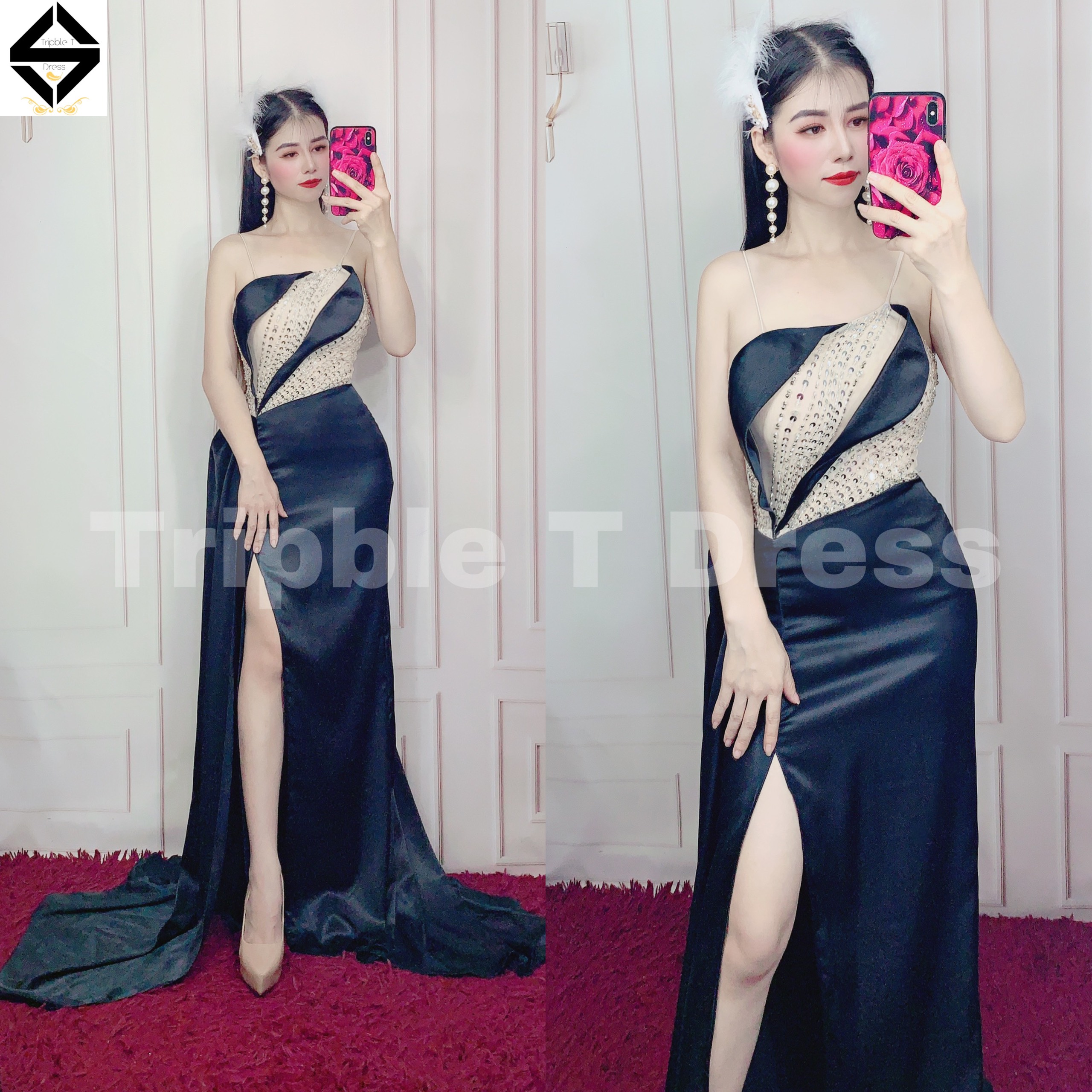 Đầm maxi body dạ hội kết đá pha lê cao cấp tripble t dress - size s/m/l - ms221y