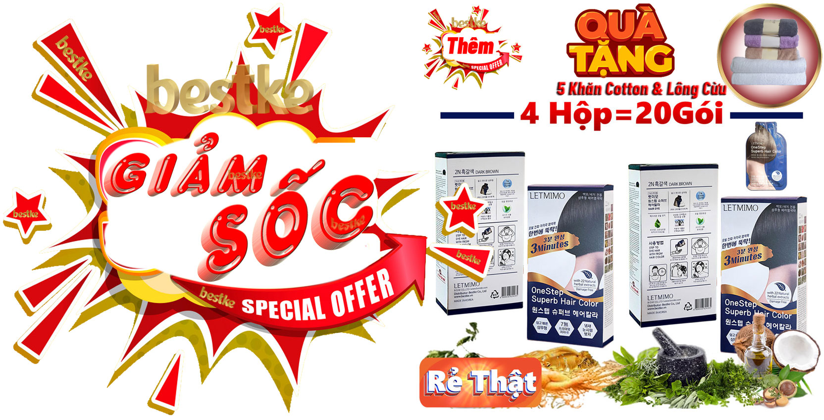 thuốc nhuộm tóc bạc , 1 gói/1 lần dùng, bestke