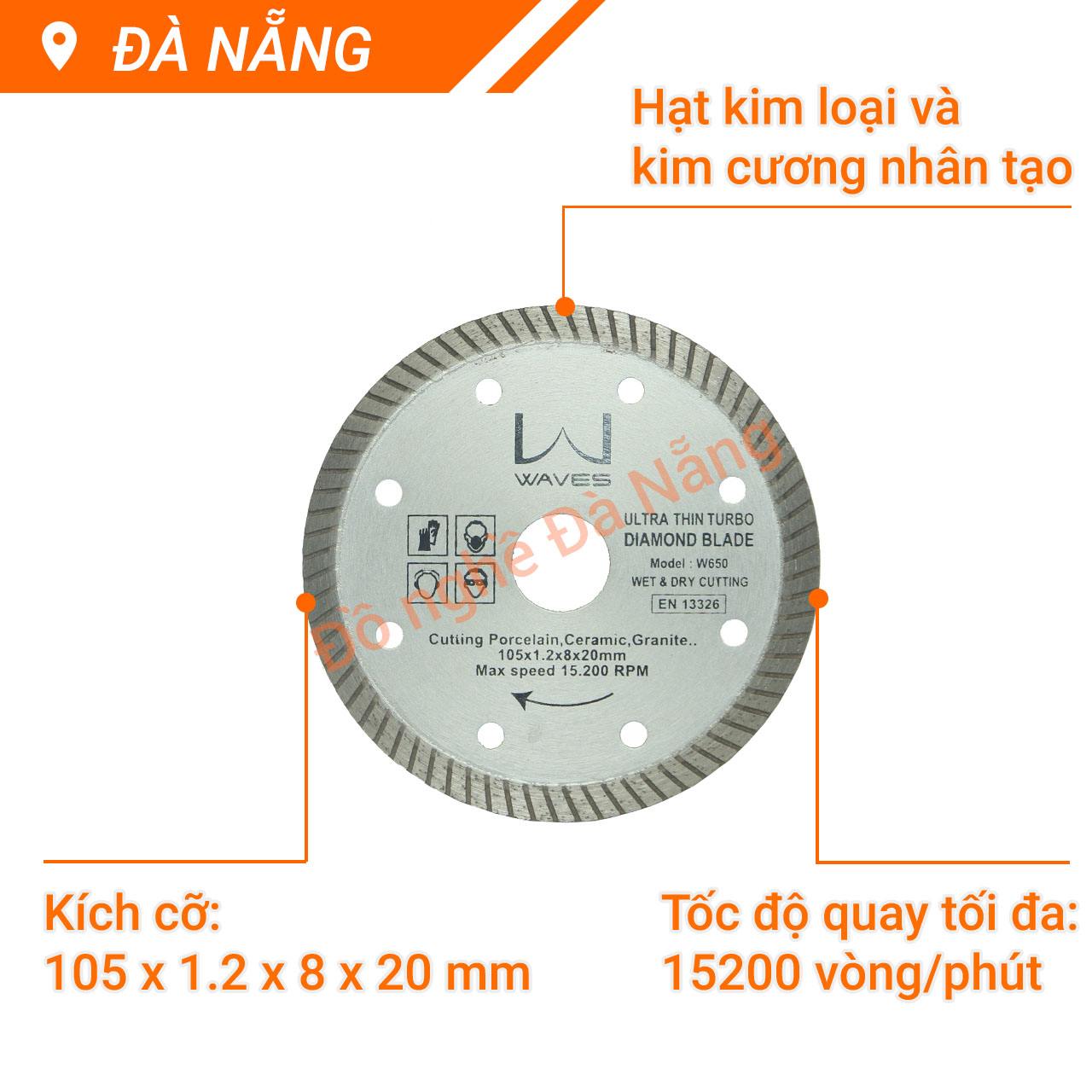 Lưỡi cắt - Đá cắt gạch, gốm sứ, cắt đá... siêu mỏng Waves W650-DBK105