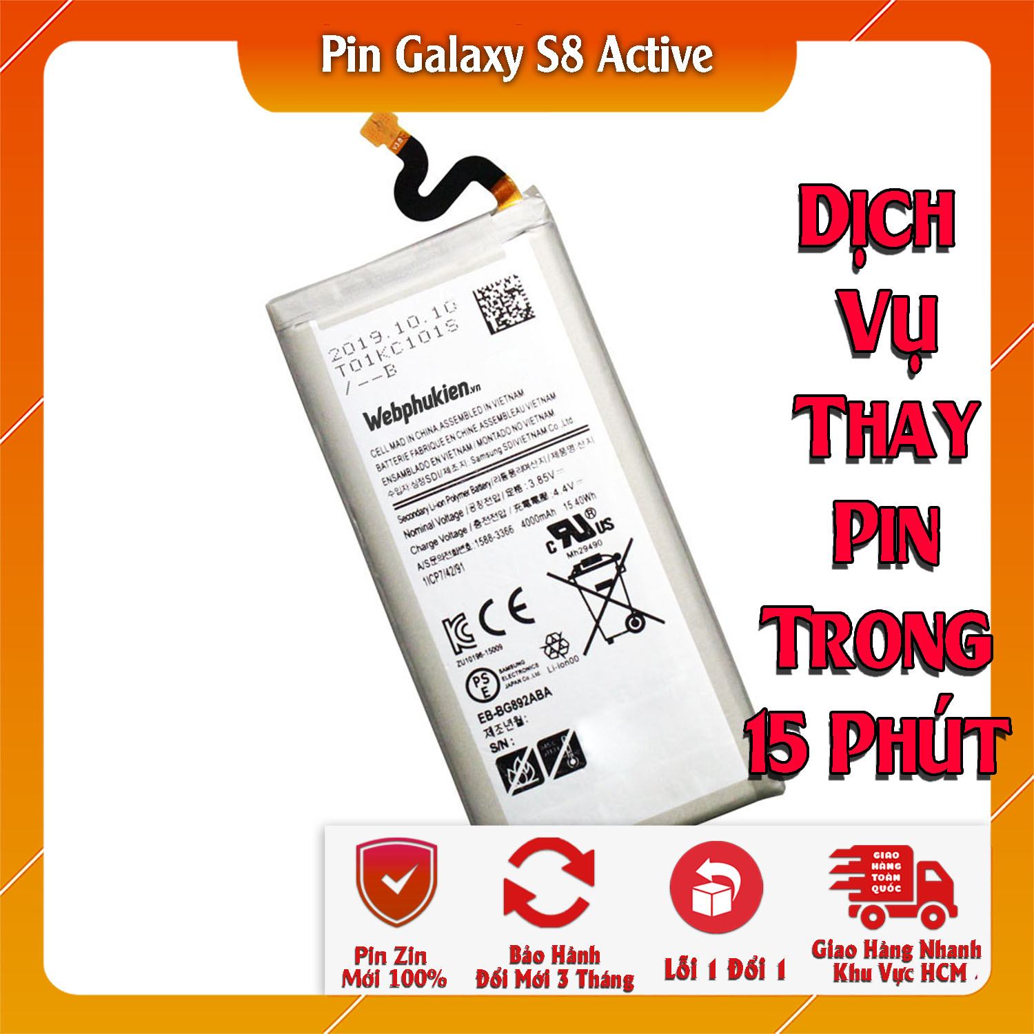 Pin webphukien cho Samsung Galaxy S8 Active EB-BG892ABA 4000mAh (Trắng)