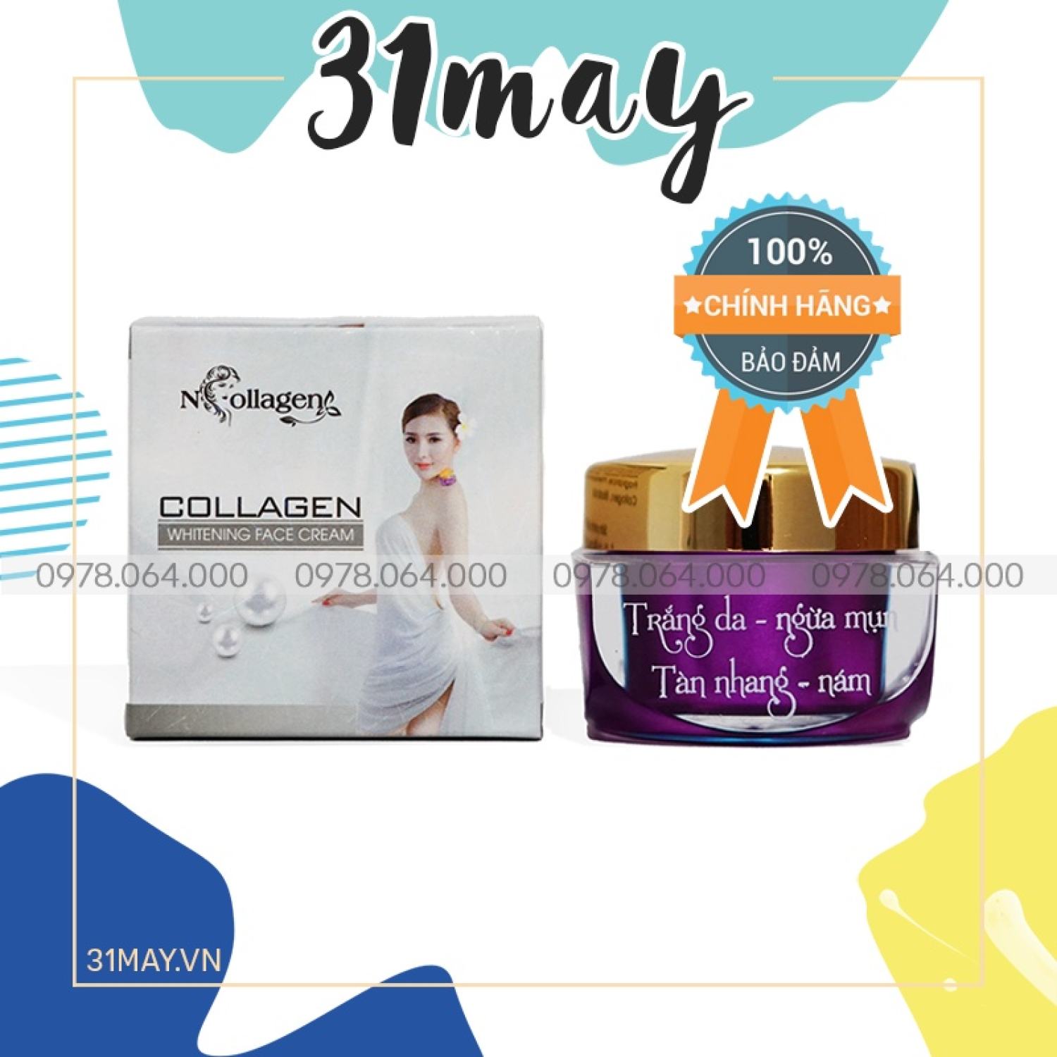 Kem face trắng da ngừa mụn n collagen màu tím chính hãng