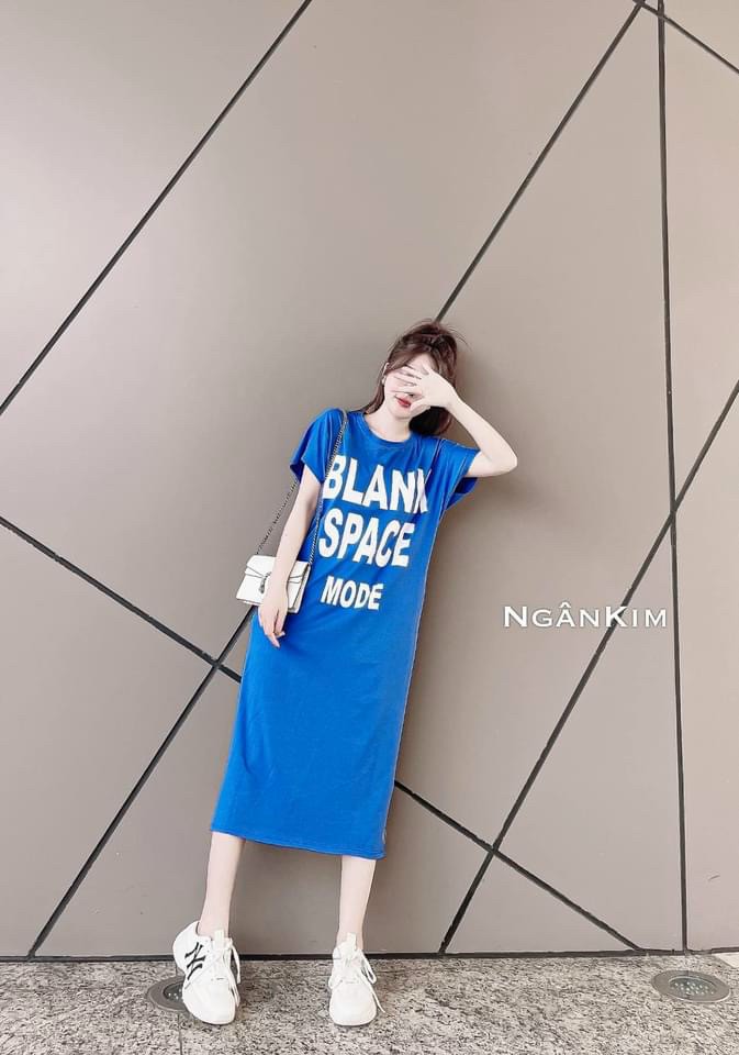 váy suông cộc tay in chữ blank space 3 màu năng động
