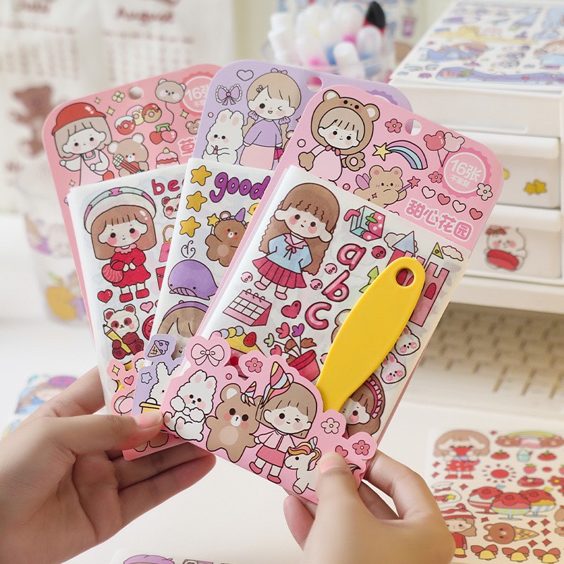 Gói 16 Tấm Sticker Kèm Cây Cán Phẳng