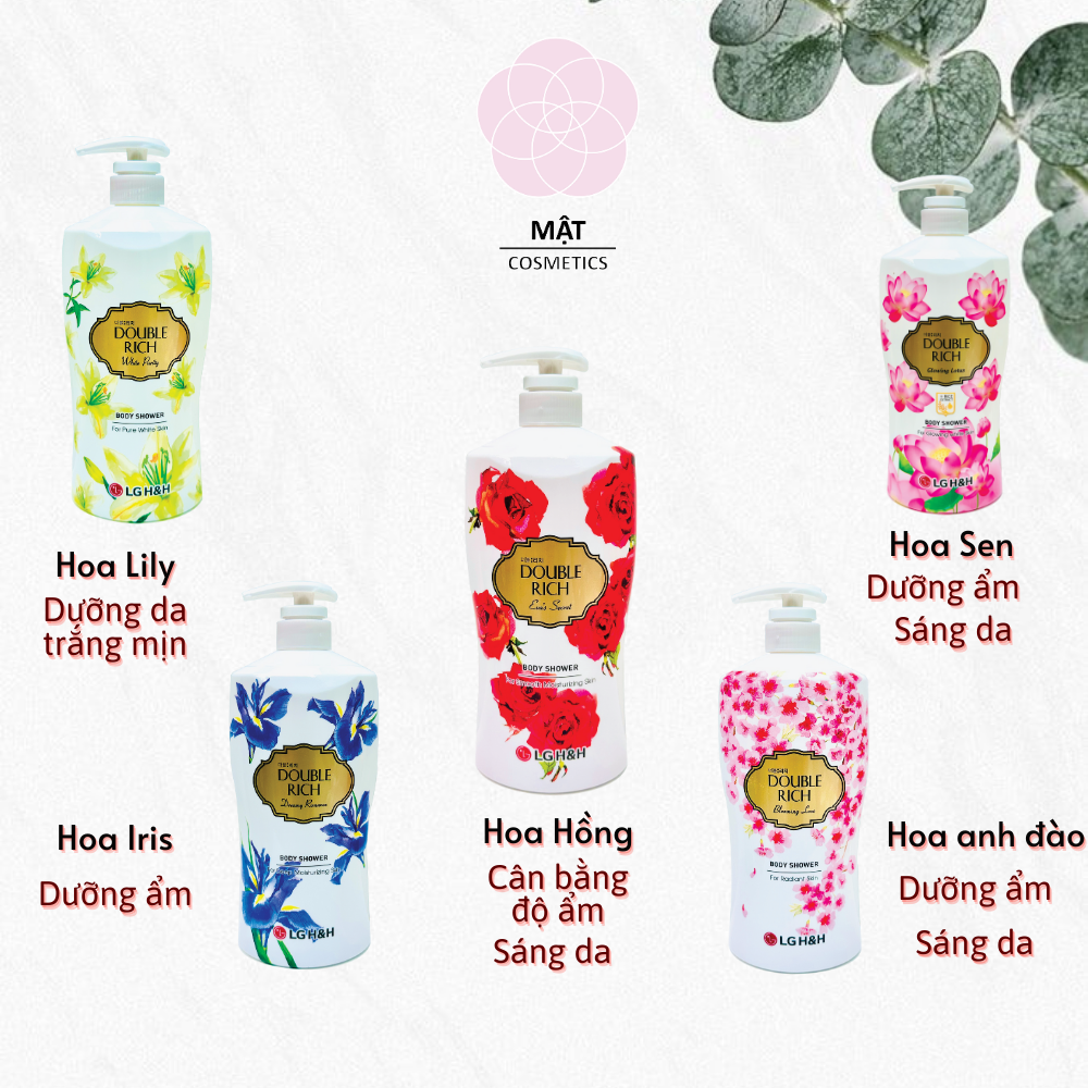 Sữa tắm hương hoa Double Rich Hoa Iris - Hoa Hồng - Hoa Lily - Hoa Anh Đào - Hoa Sen 800g