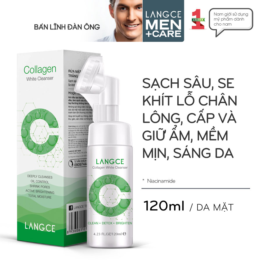 Langce collagen white cleanser with magic bubble brush 120ml for men
