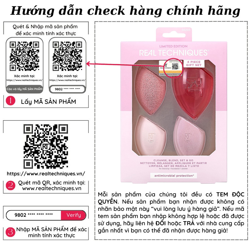 Set 3 Mút Tán kèm case Real Techniques Limited Edition Cleanse, Blend, Set And Go Makeup Sponge Set