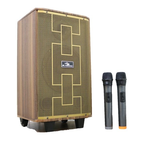 Loa kéo di động, loa kéo karaoke, loa bluetooth, loa thùng, loa kẹo kéo di động kiomic k89 vân gỗ, kết nối bluetooth tặng kèm 2 micro không dây hát karaoke siêu nhẹ tiếng trong và chuẩn, thích hợp nhu cầu trong nhà & ngoài trời.