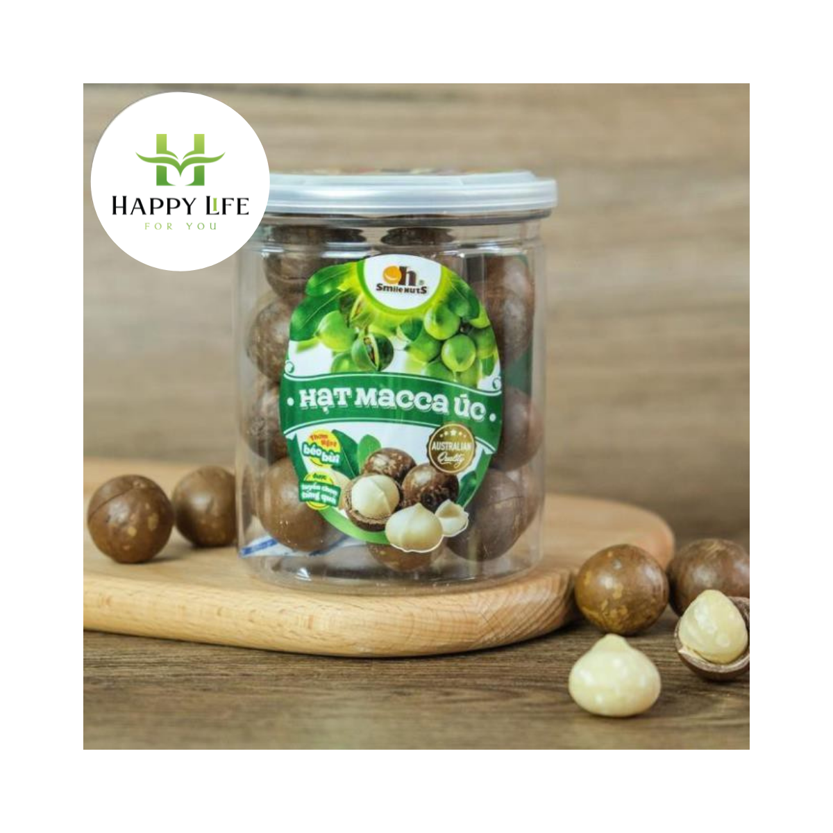 Hạt macca úc nứt vỏ nướng hộp 500g