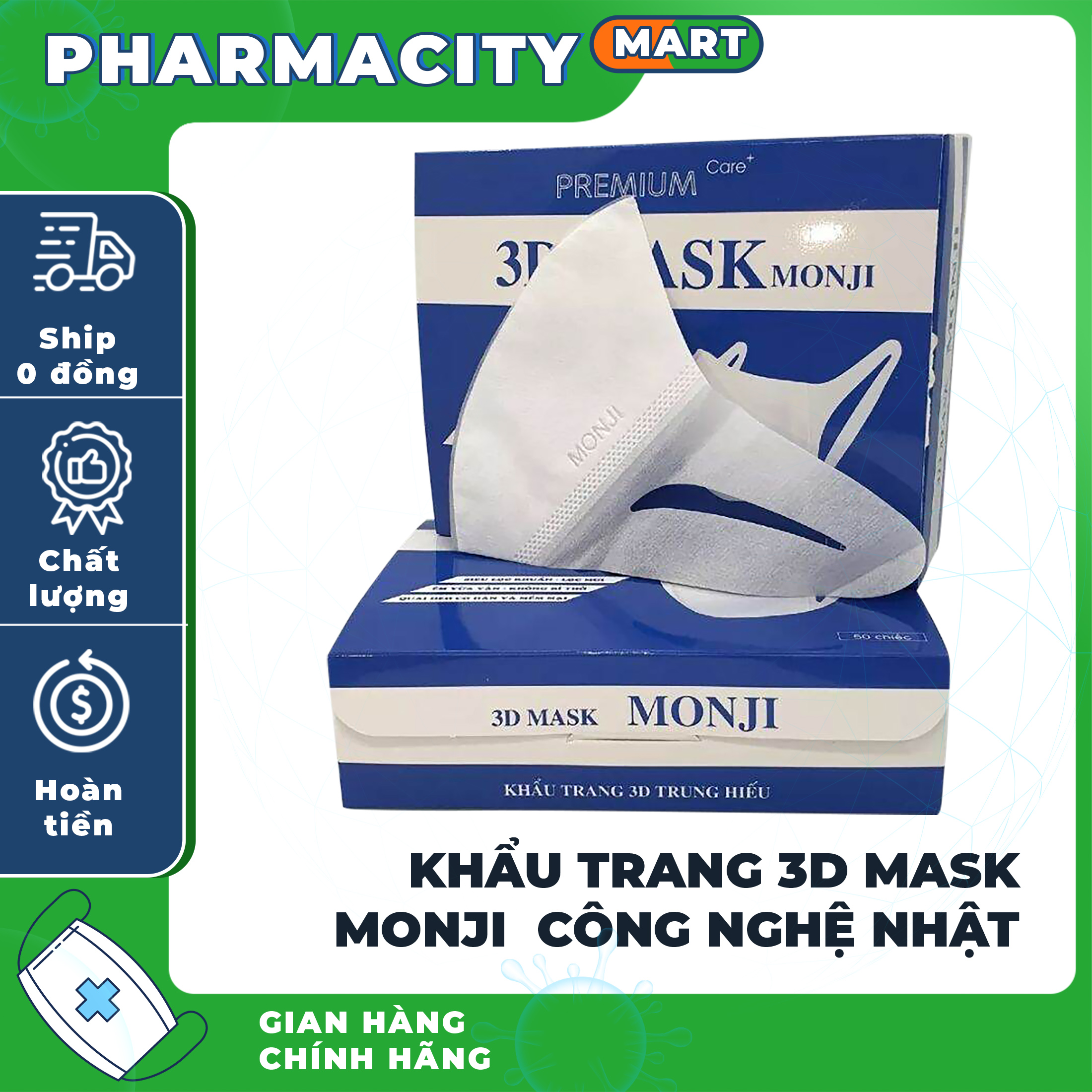 [ CHÍNH HÃNG ] Khẩu trang 3D MASK MONJI  Công nghệ Nhật Bản ( 50 cái / Hộp )