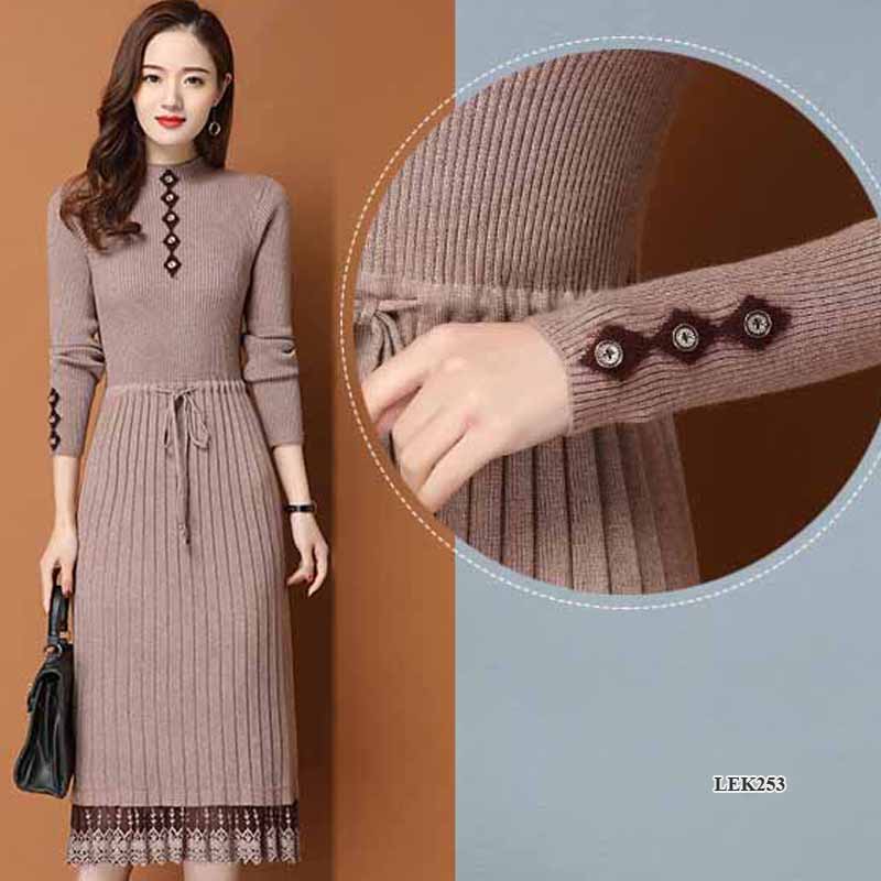 Váy len nữ thu đông phong cách Hàn Quốc LEK253