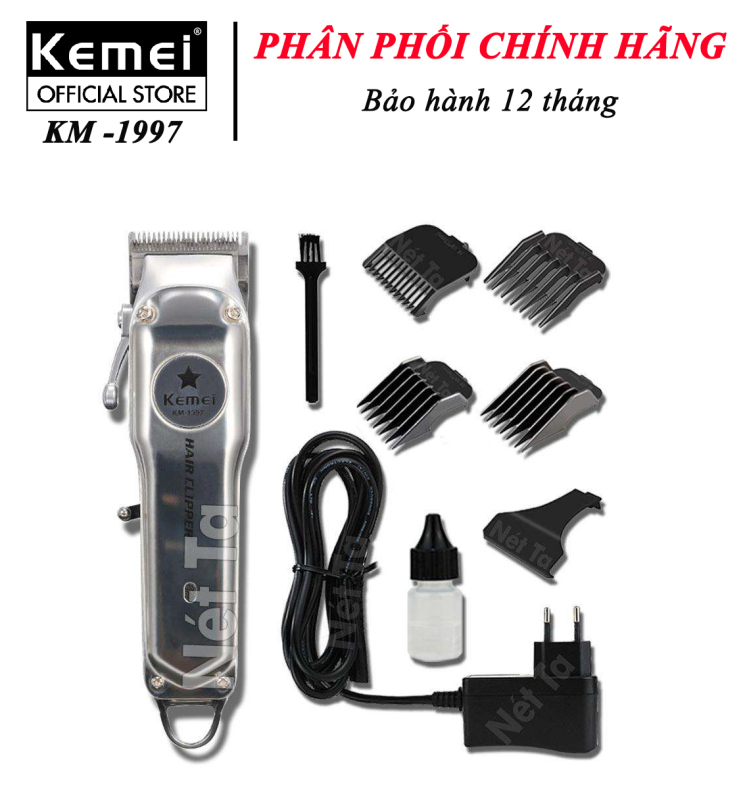 Tông đơ cắt tóc không dây chuyên nghiệp chất liệu hợp kim nhôm hàng không cao cấp Kemei KM-1997 có thể cắm điện sử dụng trực tiếp pin lithium 2000mAh chất lượng - hãng phân phối chính thức, bảo hành 12 tháng nhập khẩu