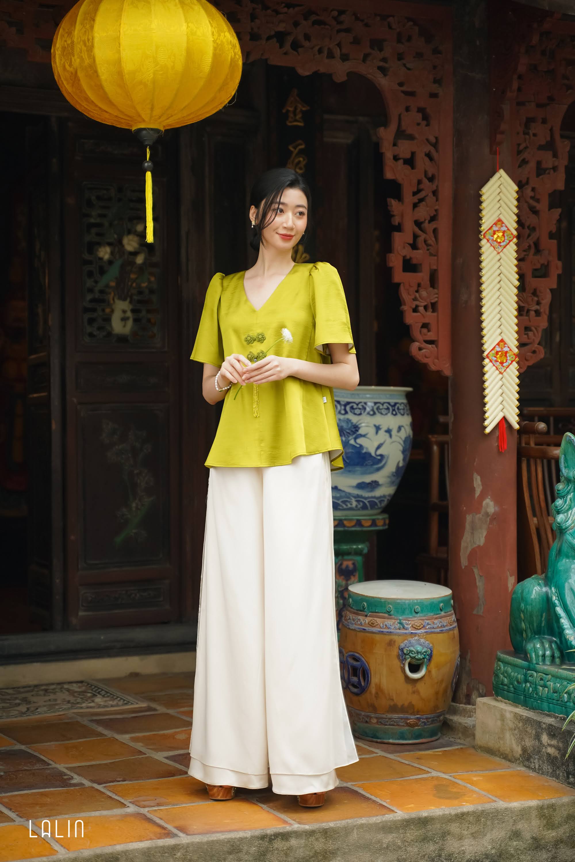 Quần áo dài Lalin quần dài suông 4 tà Yến