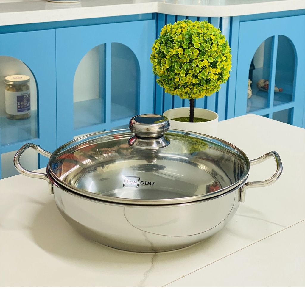 Nồi lẩu um xào 3 đáy inox 304 Fivestar Standard bếp từ nắp kính 26cm