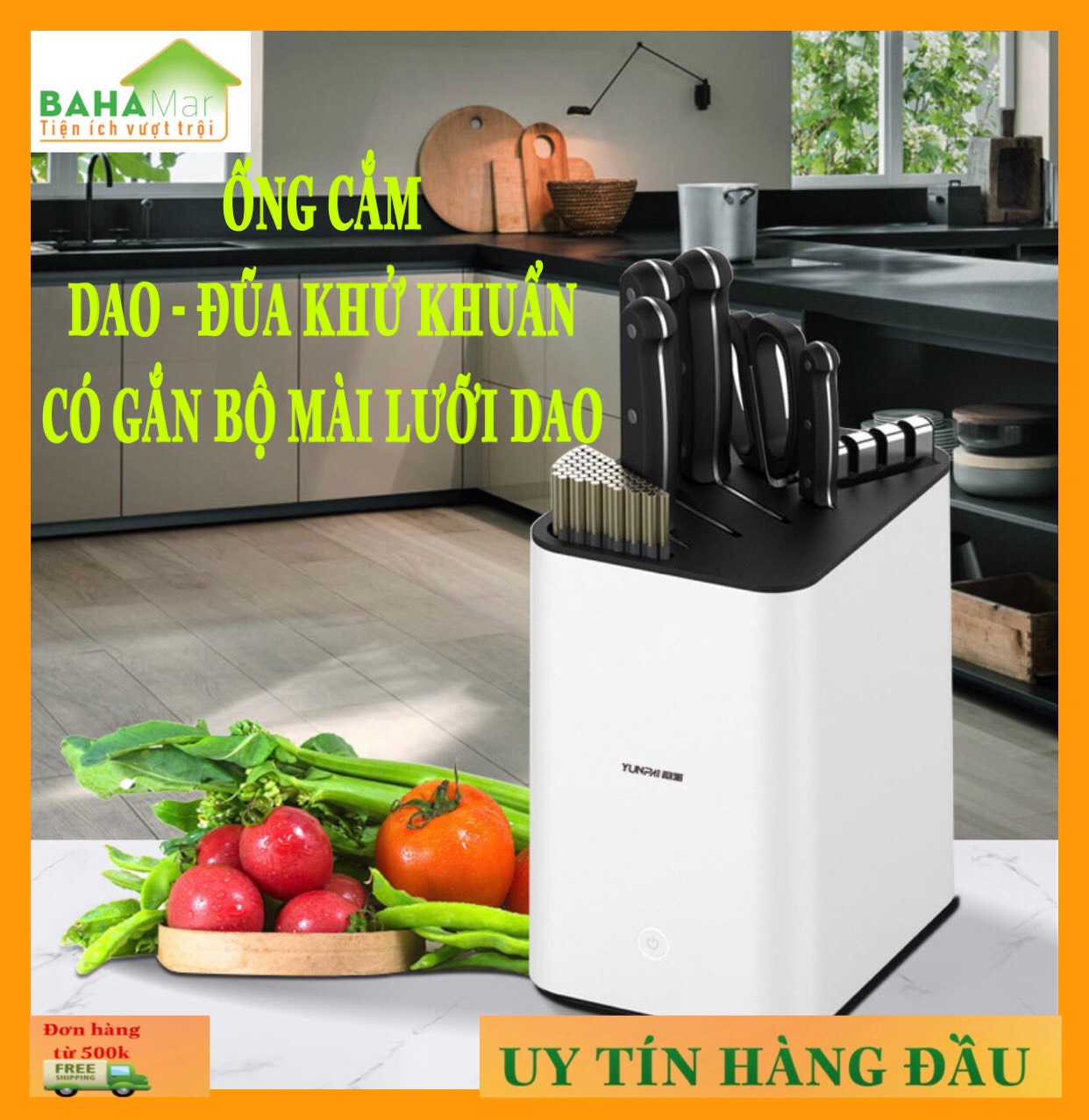ỐNG CẮM DAO -ĐŨA KHỬ KHUẨN CÓ GẮN BỘ MÀI LƯỠI DAO "BAHAMAR" diệt 99,99% vi khuẩn trên dao, đũa, thìa trong ống