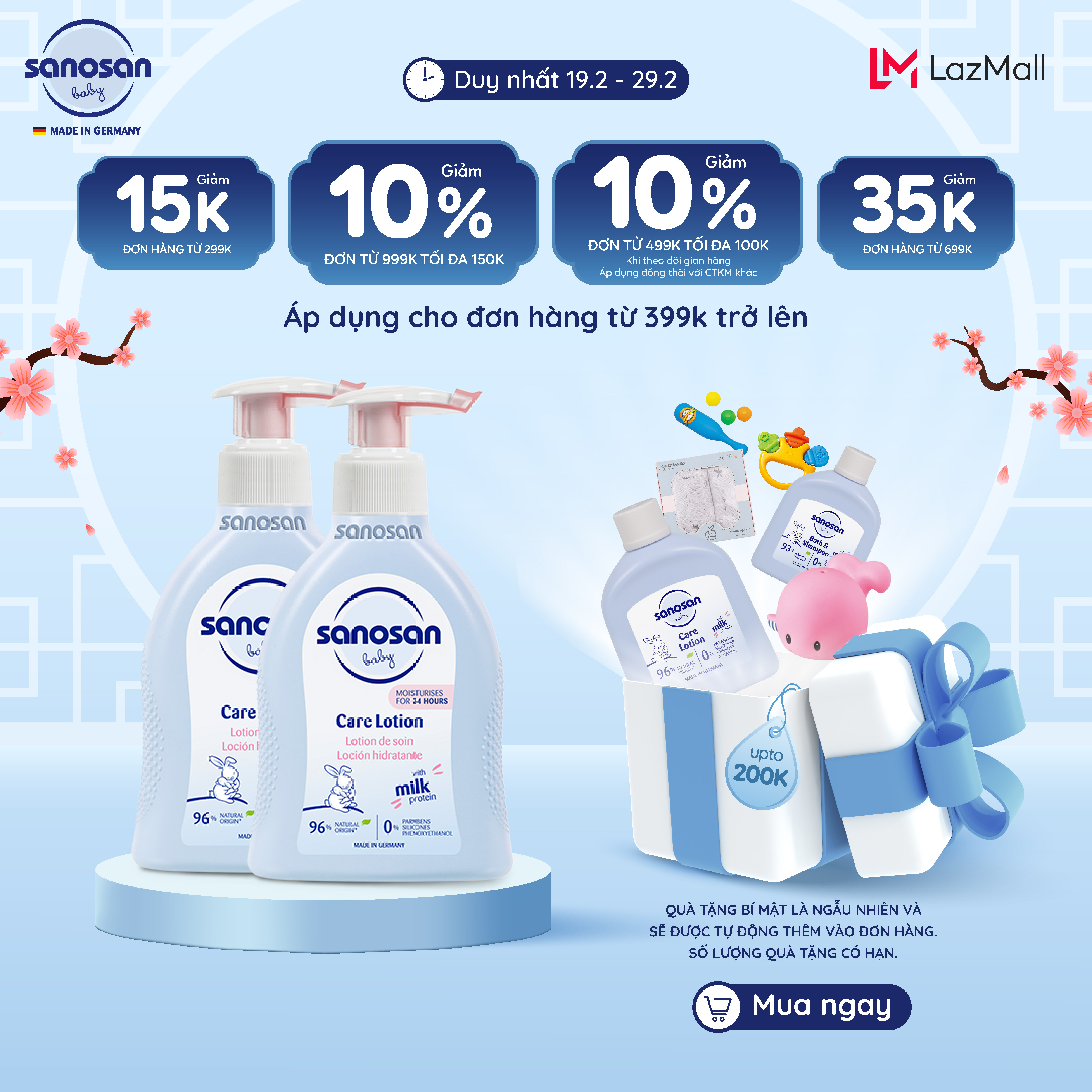 Combo 2 Sữa dưỡng thể Sanosan Baby care lotion 200ml + Sữa dưỡng thể