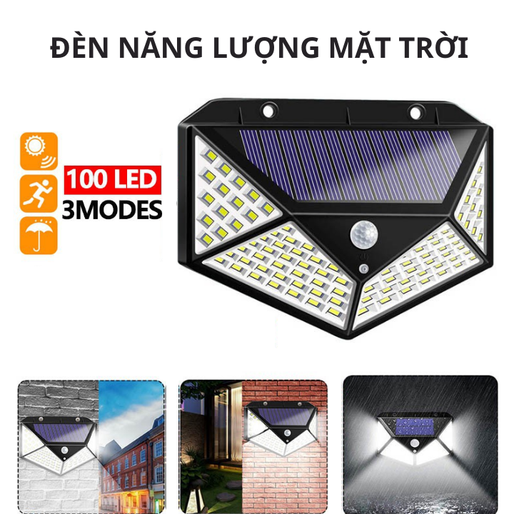 Đèn led năng lượng mặt trời - Bóng đèn tích điện - Bóng đèn LED năng lượng mặt trời 100 Led, Pin và đèn tách rời, cảm biến hồng ngoại 3 chế độ chiếu sáng