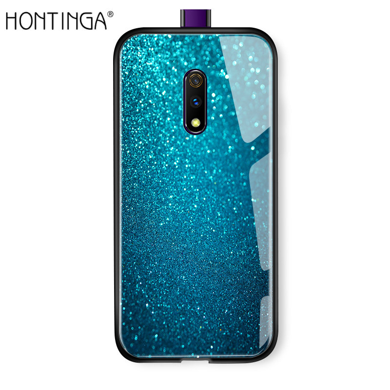 Hontinga For Realme X OPPO K3 Aurora Galaxy Space Sky Starry Gradient Casing Case Shockproof Tempered Glass Back Cover