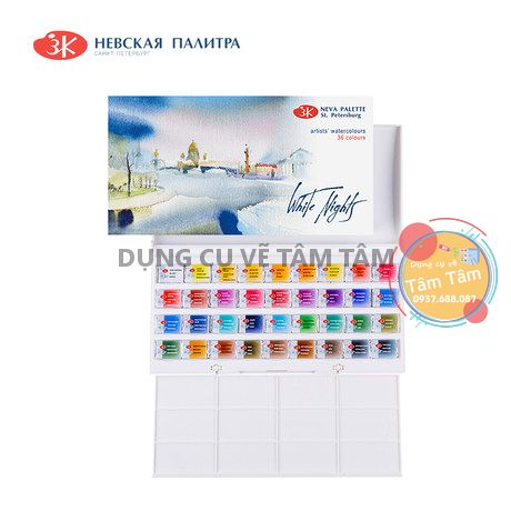 [ tặng kèm 1 cọ nét ] Màu nước whitenights 36 màu (kèm hộp nhựa) whitenights - Dụng cụ vẽ Tâm Tâm