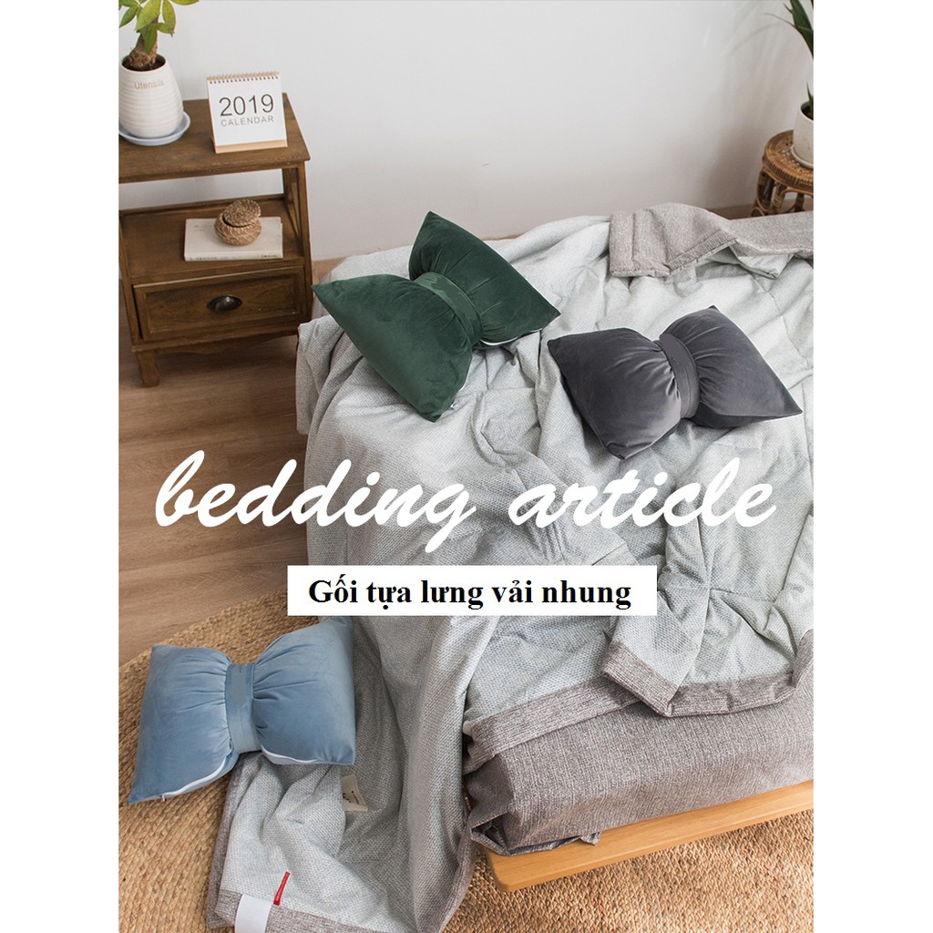 Gối tựa lưng sofa HÌNH NƠ vải nhung lụa (Vỏ kèm ruột)