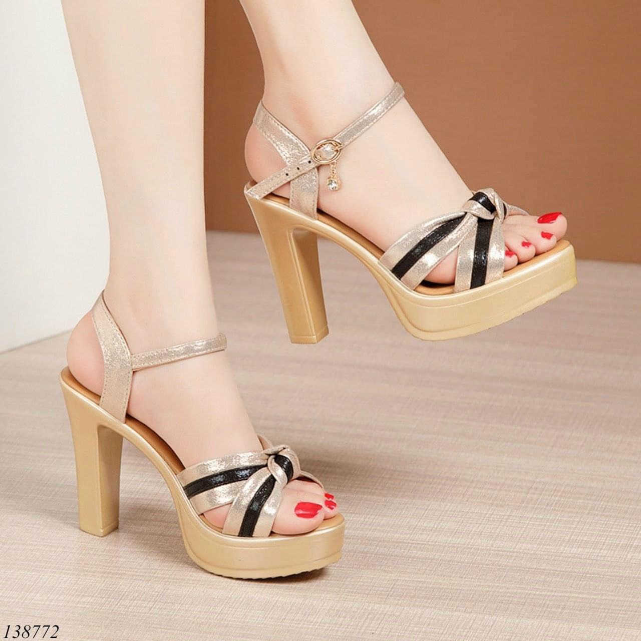 Giày sandal nhũ chéo 10p cao cấp
