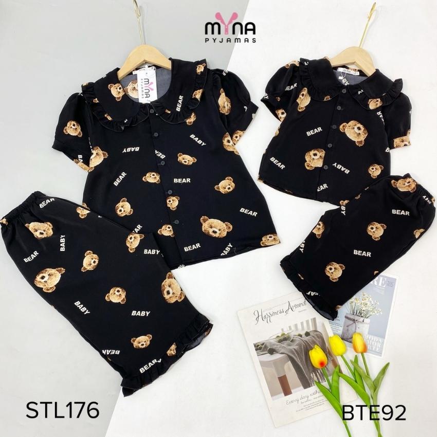 Bộ Pijama Lửng Mẹ Và Bé Cổ Bèo, Chất Lụa Mango Mịn Mát
