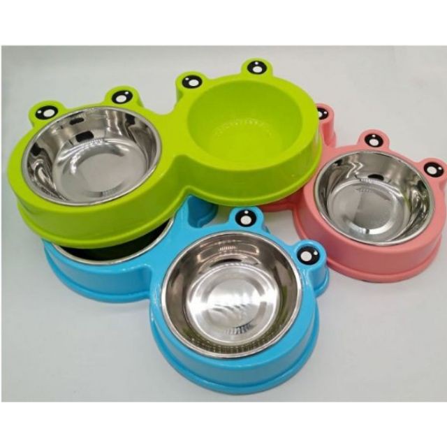 Bát Ăn Đôi Inox Cho Chó Mèo Hình Con Ếch