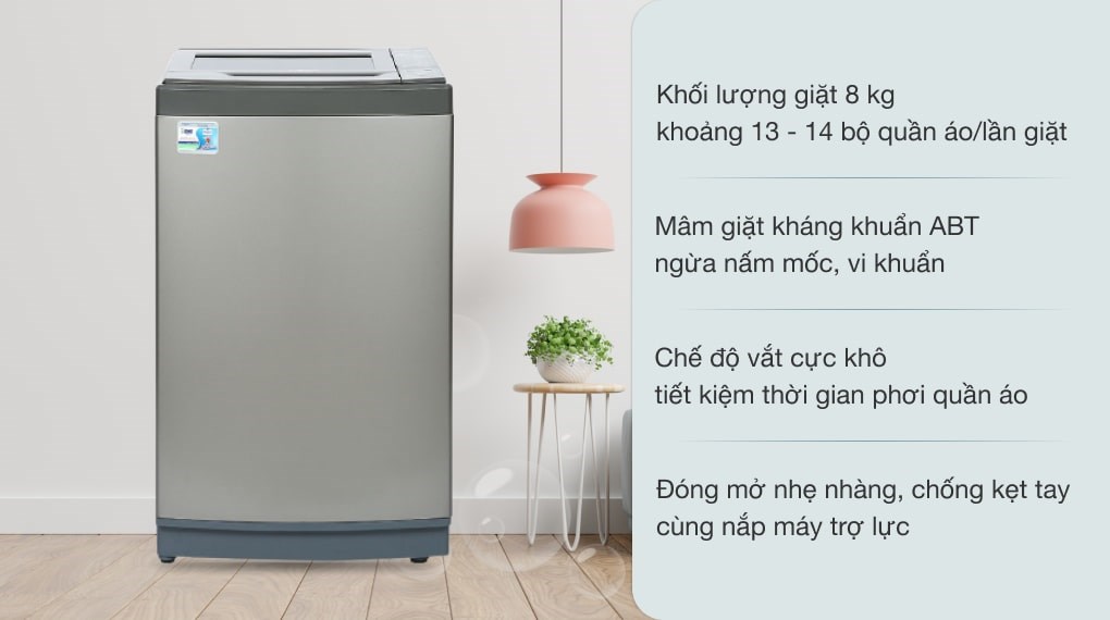 [TRẢ GÓP 0%] Máy Giặt Aqua 8 Kg AQW-KS80GT.S (Giá áp dụng giao tại HN, HCM& các tỉnh liên hệ shop)