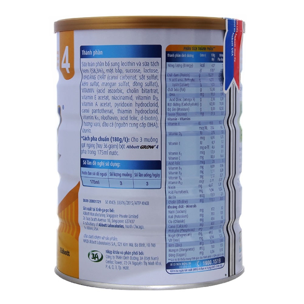 【nóng】 [CHÍNH HÃNG] Sữa Bột Abbott Grow 4 - Hộp 900g (Cho bé 2 tuổi trở lên)